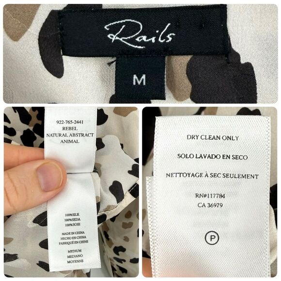 Rails Rebel Silk Button Front Blouse in Natural Abstract Animal | Medium - Picture 6 of 10